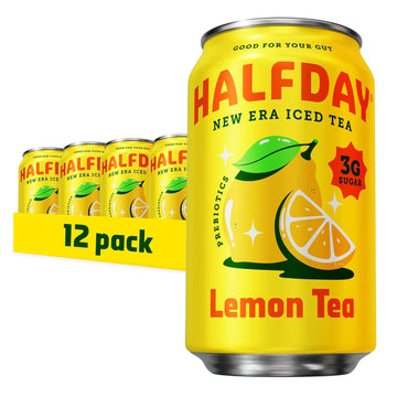 Halfday Prebiotic Lemon Iced Tea Cans, Supports Digestive & Gut Health, 6G Plant Fiber & Prebiotics, Low Sugar, 35 Calories, Real Brewed Tea, Natural Caffeine, Gluten Free, Keto, 12 Fl Oz (12 Pack) Packaging May Vary
