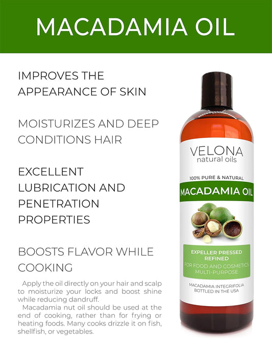 velona Macadamia Nut Oil 2 oz | 100% Pure and Natural Carrier Oil | Refined, Cold pressed | Cooking, Skin, Hair, Body & Face Moisturizing | Use Today - Enjoy Results