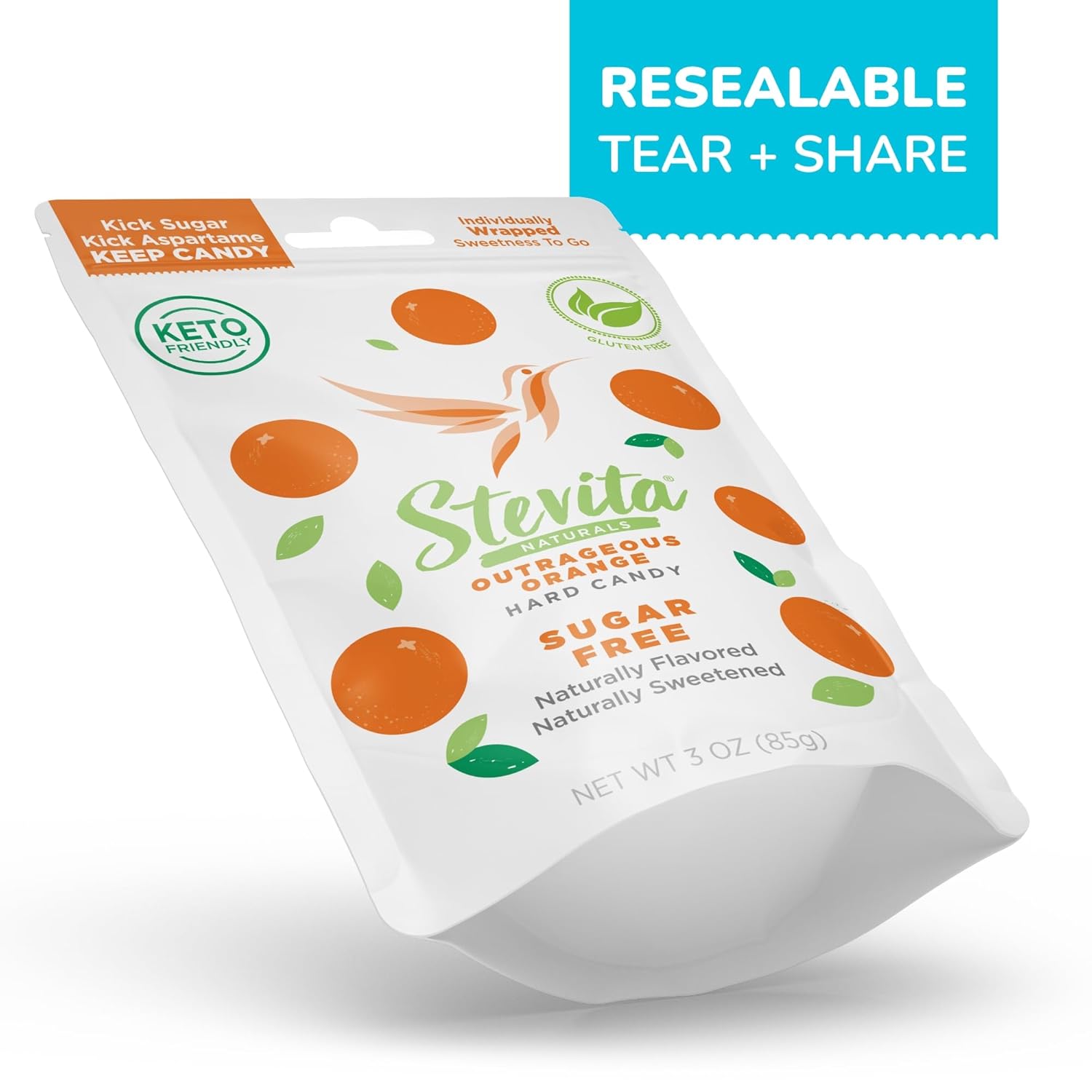 Stevita Hard Candy, Outrageous Orange - 25 Individually Wrapped Pieces - Sugar & Aspartame Free - Naturally Flavored & Sweetened - Non-Gmo, Gluten Free, Keto Friendly