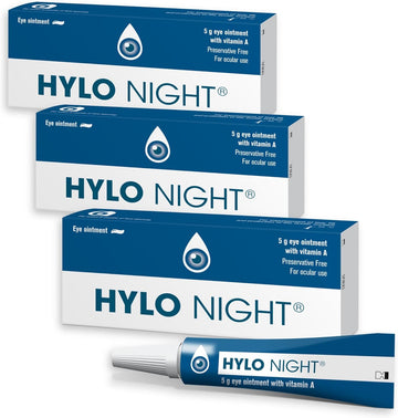 Hylo Night - 3 Pack - Preservative- & Phosphate-Free Eye Ointment For Dry Eyes While Sleeping - 3X5G
