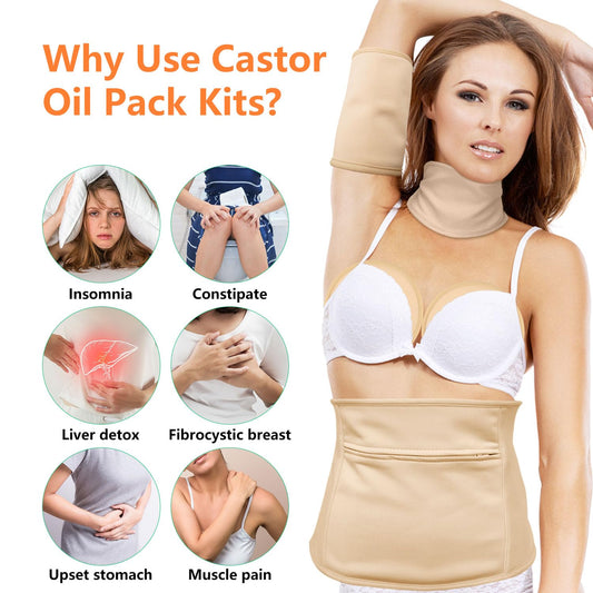 5 Pcs Castor Oil Pack Wrap For Waist, Neck, Calf, Knee And Chest, Reus