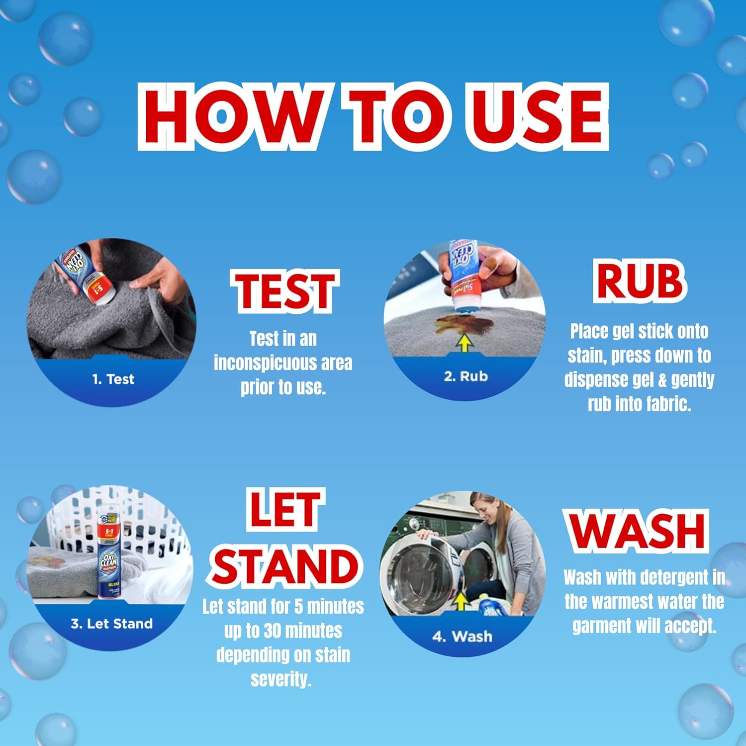 OxiClean Max Force - Laundry Stain Remover Gel Stick - 6.2 OZ + 1 Gaudum Laundry Stain Brush (2) : Health & Household