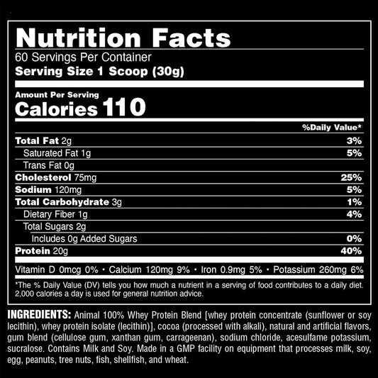 Animal 100% Whey Protein Powder – Whey Blend For Pre Workout Or Post Workout, Recovery, Or An Anytime Low Sugar Protein Boost Meal Replacement With Bcaa Branched Chain Amino Acids – Chocolate, 4 Lb