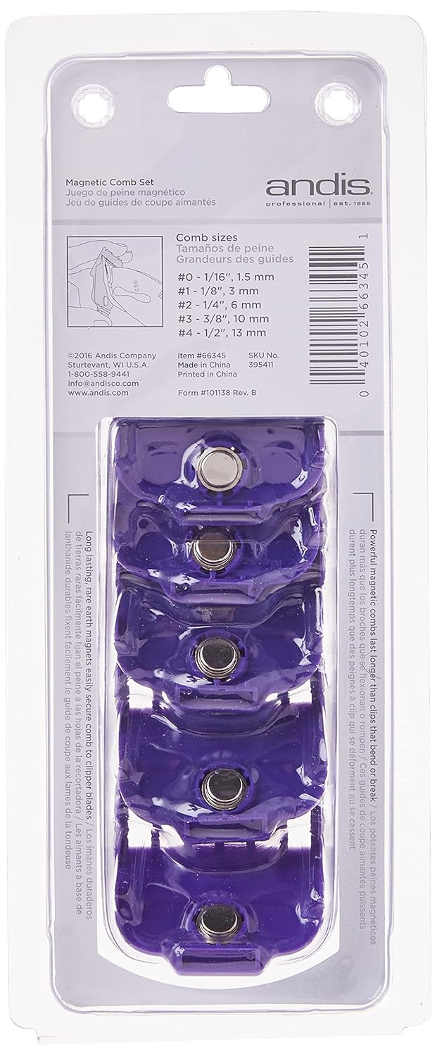 Andis 66345 Nano-Silver Magnetic Attachment 5 Combs with Long-Lasting Performance - Sizes 6", 8", 4", 3/8", 2", Provide Professional Haircuts and Styles β Purple : Beauty & Personal Care