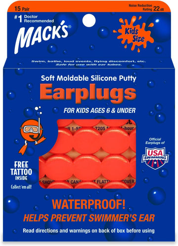 Mack'S Soft Moldable Silicone Putty Ear Plugs  Kids Size, 15 Pair  Comfortable Small Earplugs For Swimming, Bathing, Travel, Loud Events And Flying | Made In Usa
