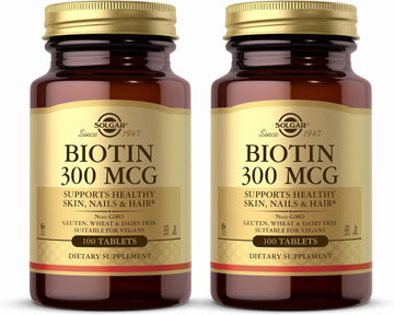 Solgar Biotin 300 Mcg - 100 Tablets, Pack Of 2 - Supports Healthy Skin, Nails & Hair - Non-Gmo, Vegan, Gluten Free, Dairy Free, Kosher, Halal - 200 Total Servings