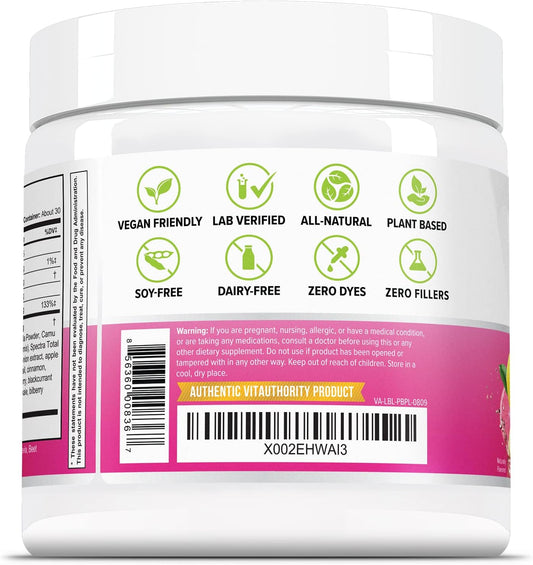 Vitauthority Vegan Collagen Powder For Women - Plant Based Collagen Supplement For Women With Proprietary Vegan Hair Skin And Nails Vitamins - Vegetarian Collagen Powder With Hyaluronic Acid