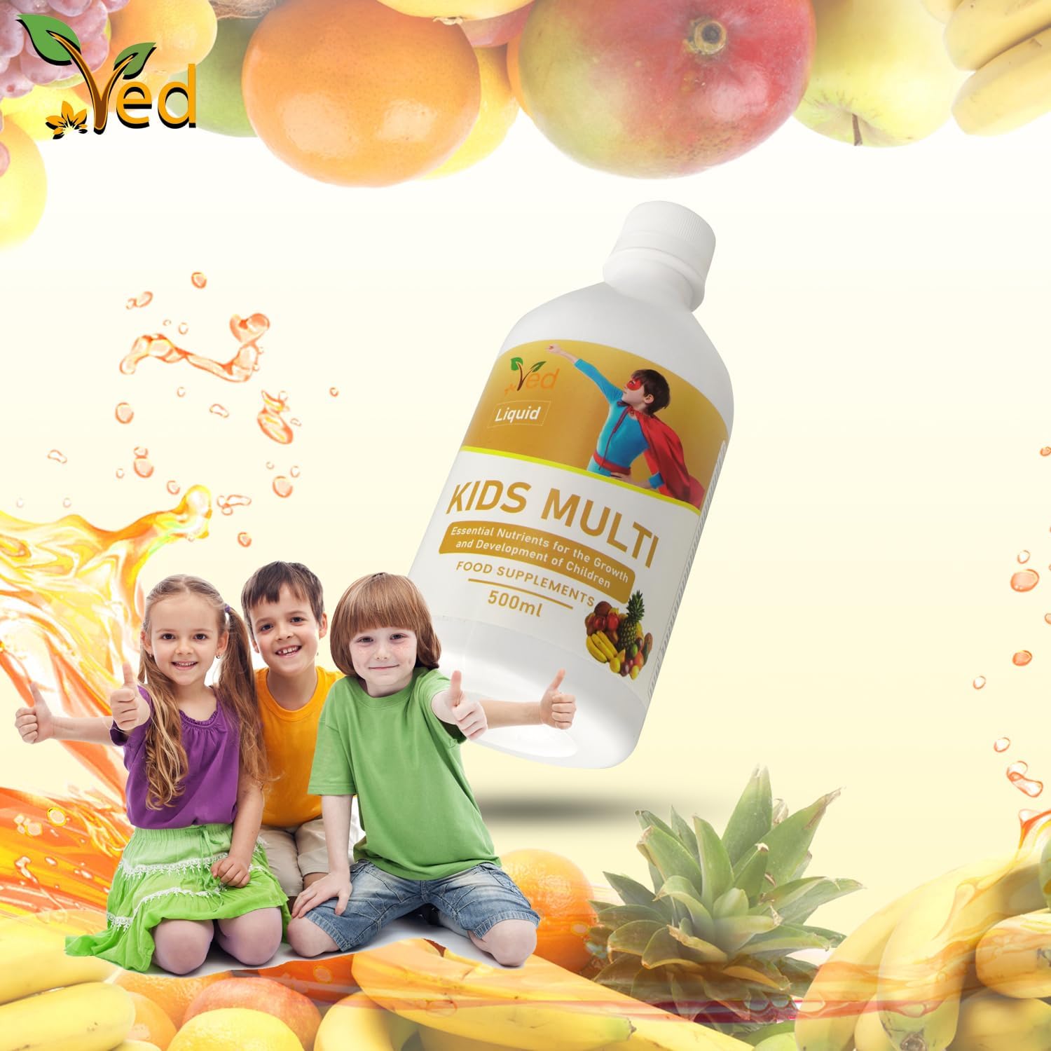 Ved's Kids Multivitamin Liquid Supplement for Child Immune Support, Natural Mix Fruit Flavour, 500 ml (33 Days Supply). : Amazon.co.uk: Health & Personal Care