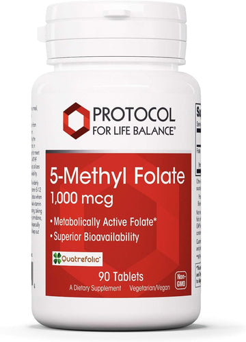 Protocol 5-Methylfolate 1,000Mcg - Superior Methyl Folate Bioavailability - For Brain Support* - Folate Supplement For Women & Men - Kosher & Vegan - 90 Tabs