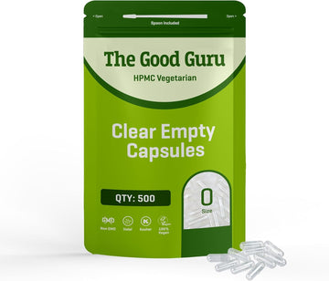 The Good Guru Clear Empty Vegetarian Capsules Size 0 | Qty Gluten Free, Non-Gmo, Includes Micro Lab Spoon (1000)