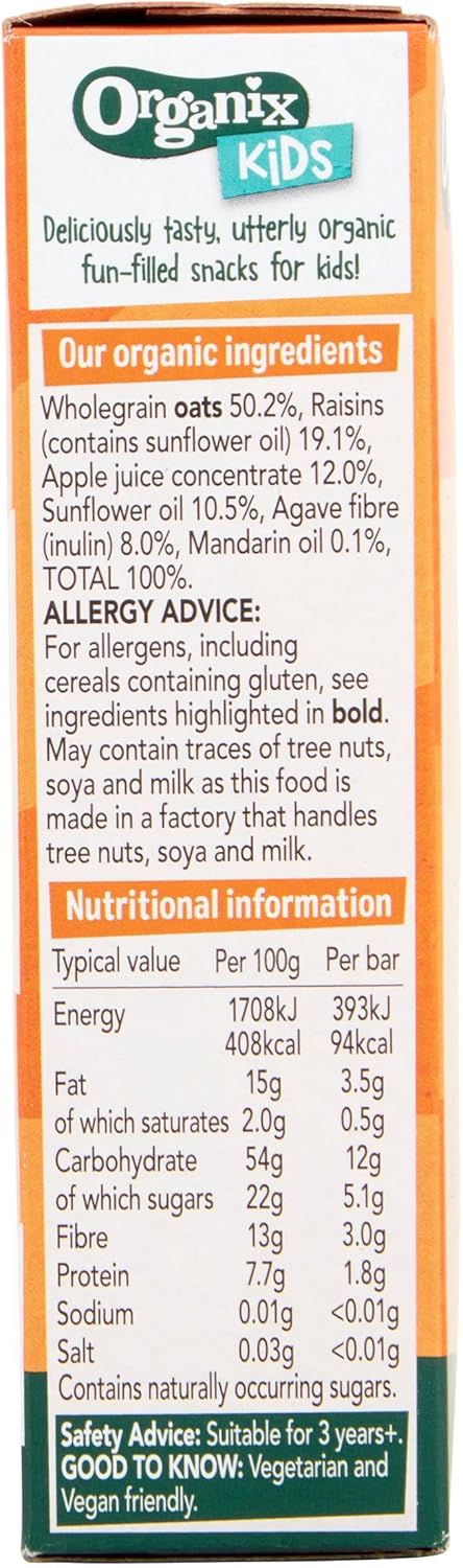 Organix Kids Marvellous Mandarin & Apple Oaty Bars 3+ Years, 6 X 23 G Bars Per Box (6 Boxes Total)