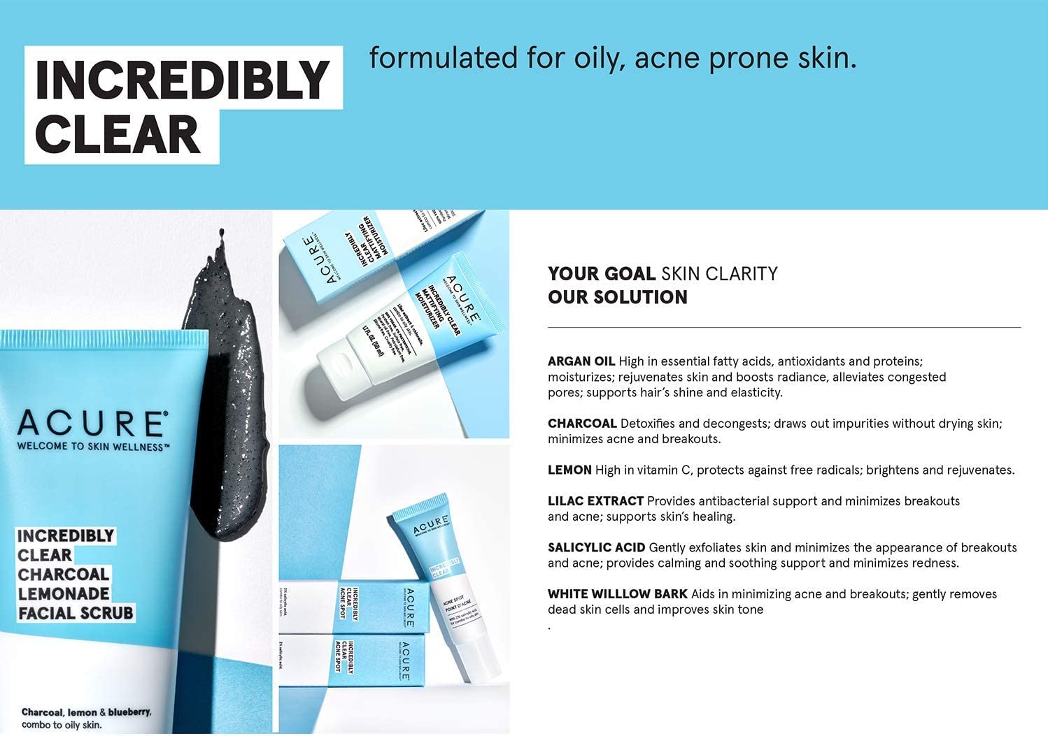 Acure Incredibly Clear Charcoal Lemonade Mask | For Oily To Normal & Acne Prone Skin | Charcoal, Lemon & Clay - Draws Out Impurities | 1.7 Fl Oz : Beauty & Personal Care