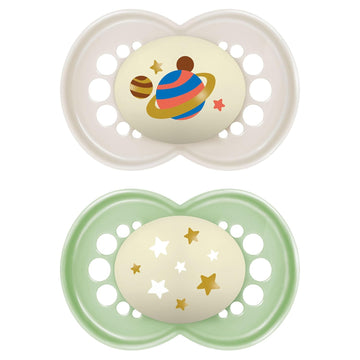 Mam Original Day & Night Pacifiers, Binky Pacifier For 6-16 Months, Bpa-Free Silicone, Glows In The Dark, Best For Newborn Babies, Developed With Medical Experts, 2 Count Binkies, With Sterilizer Case