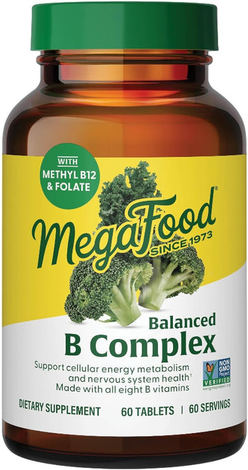 Megafood Balanced B Complex - B Complex Vitamin Supplement - 8 B Vitamins Including Vitamin B6, Vitamin B12, Folate, Biotin & More - Supports Cellular Energy Production - Vegan, Gluten Free - 60 Tabs