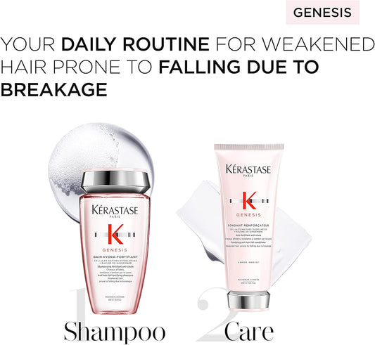 Kérastase Duo Genesis, Nourishing Shampoo & Hydrating Conditioner, For Weakened Hair, With Ginger Root & Edelweiss Flower, Bain Hydra-Fortifiant, 250Ml & Fondant Reinforcateur, 200Ml