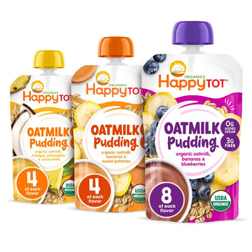 Happy Tot Organics Oatmilk Pudding, Dairy-Free, Stage 4 Toddler Snack, Oatmilk, Variety Pack, 4 Ounce Pouch, Pack Of 16, Amazon Exclusive