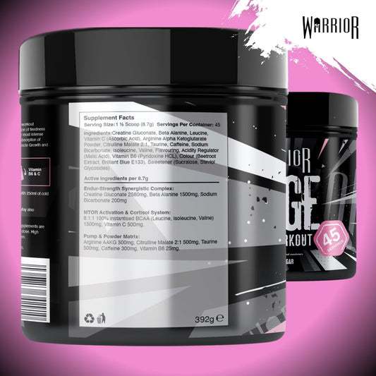 Warrior Rage - Pre-Workout Powder - 392G - Energy Drink Supplement With Vitamin C, Beta Alanine And Creatine Gluconate - 45 Servings (Brutal Bubblegum)