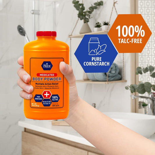 Med Pride Medicated Talc-Free Cornstarch Body Powder For Skin, Anti-Itch With Zinc Oxide And Menthol For Men, 10 Oz