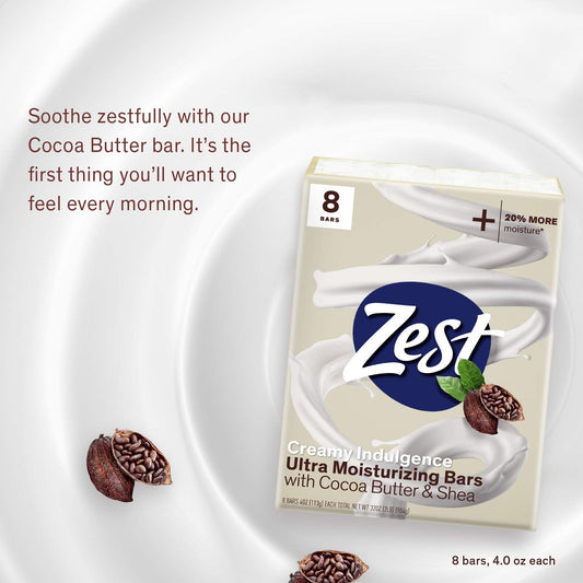 Zest Creamy Cocoa Butter & Shea Soap, 6 Bars, 3.2 Oz. Each