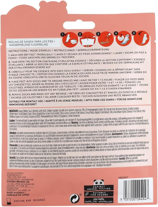 Oh K! Exfoliating Foot Socks, For Dry Hard Skin, Watermelon Scent, Vegan And Cruelty Free, 65G