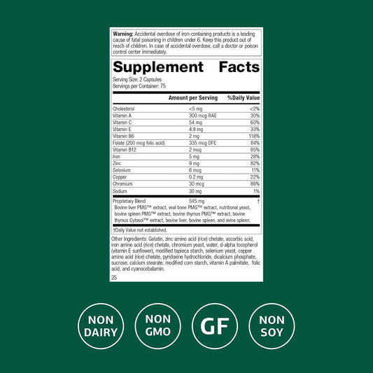 Standard Process Inc. Immuplex - Daily Immune Support Supplement With Folate, Iron, Vitamin C & Vitamin A - Mineral Supplement With Antioxidant Ingredients - 90 Capsules