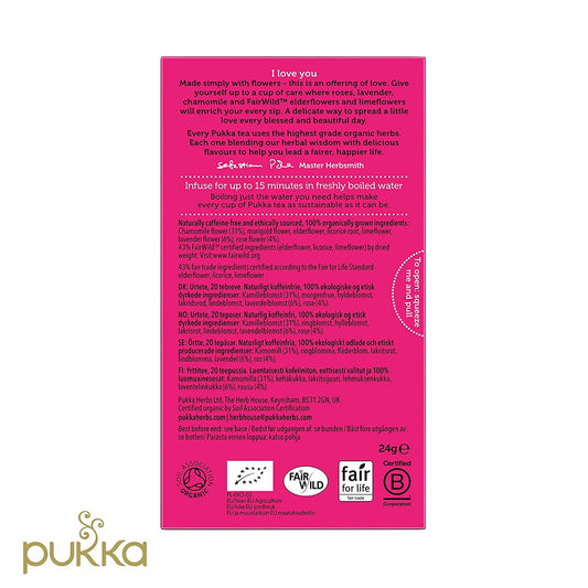 Pukka Herbal Teas Love Organic Rose Chamomile And Lavender Tea - Caffeine Free - Case Of 6 - 20 Bags