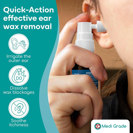 Medi Grade Olive Oil Ear Spray For Wax Removal And Blocked Ears, 20Ml – 100% Natural Ear Oil Spray Softens And Removes Hardened Earwax Buildup – Over 50 Sprays For Effective Ear Cleaning