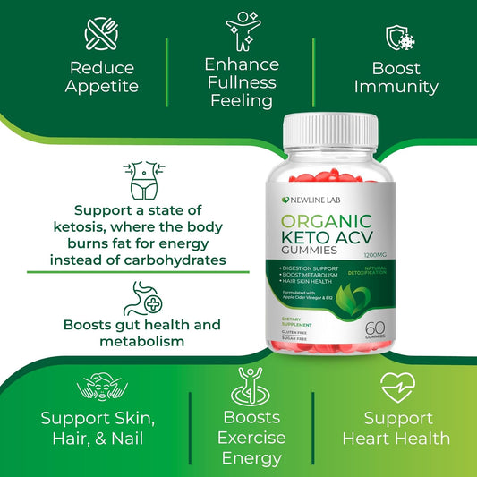 Organic Keto Acv Gummies - Sugar-Free Gluten-Free Apple Cider Vinegar Supplement For Women Men - B12 Vegan & Non-Gmo (1200Mg)