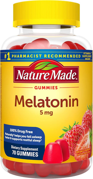 Nature Made Melatonin 5Mg, 100% Drug Free Sleep Aid For Adults, 70 Gummies, 70 Day Supply