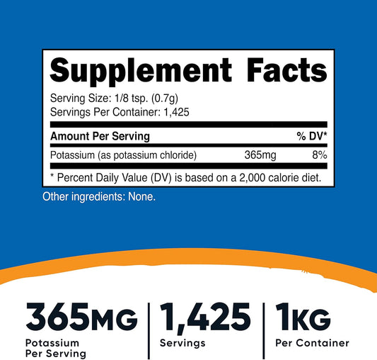 Nutricost Potassium Chloride Powder 1kg - Gluten Free, Non-GMO