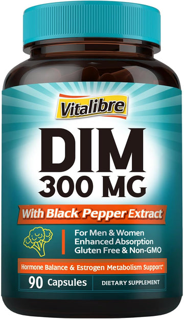 Dim Supplement For Women & Men, Estrogen Metabolism, Hormone Balance & Menopause Support, Dim 300 Mg With Black Pepper Extract, High Absorption, 90 Capsules
