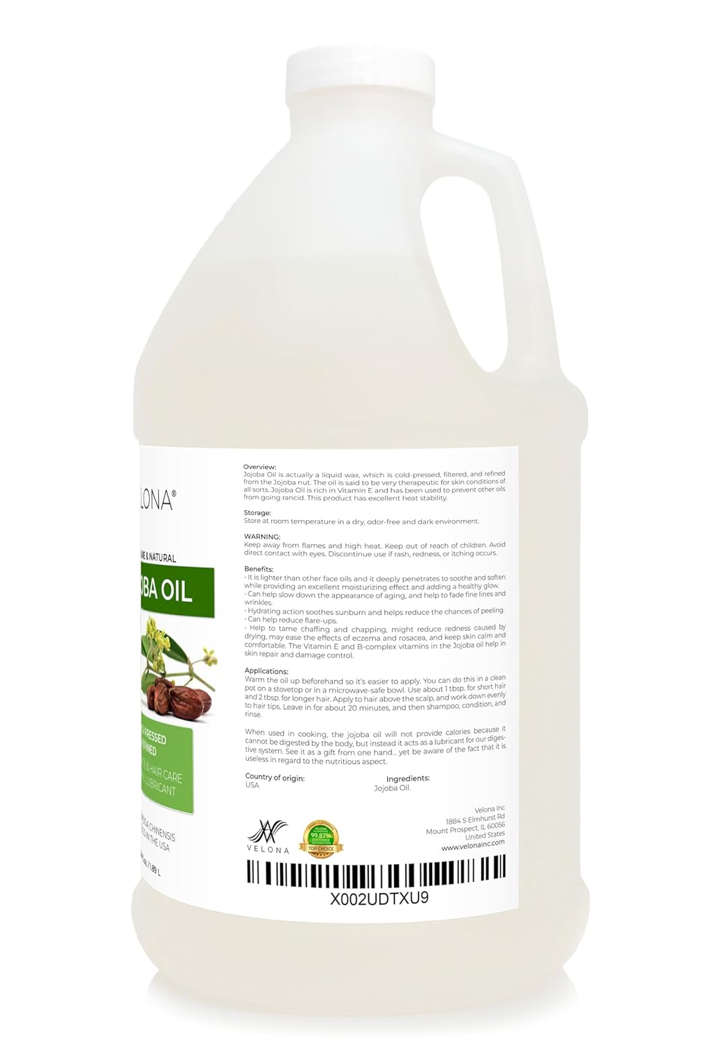 velona Jojoba Oil 64 oz | 100% Pure and Natural Carrier Oil | Clear, Refined, Cold Pressed | Moisturizing Face, Hair, Body and Skin Care | Use Today - Enjoy Results : Beauty & Personal Care