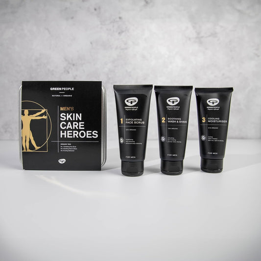 Green People For Men Skin Care Heroes - Natural & Organic Gift Set - Cooling Shaving & Grooming - Sls, Paraben & Ethanol Free - Vegan