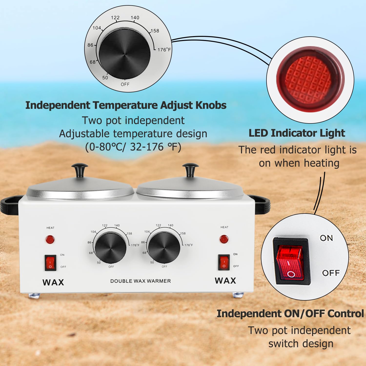 Professional Dual Wax Warmer For Hair Removal, Double Electric Wax Heater Machine With 150Pcs Wax Sticks-Waxpots With Adjustable Fahrenheit Dial For Facial Skin Body Spa Salon Equipment : Beauty & Personal Care