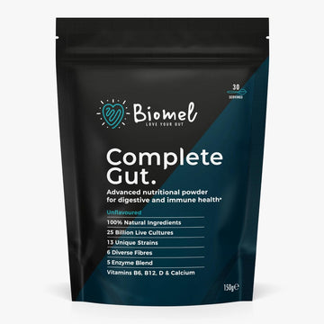 Biomel Complete Gut - Unflavoured - Advanced Gut Health - 150G/30 Servings - Vegan Friendly - Gluten Free - Delicious & Effective
