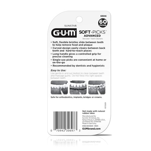 Gum Soft-Picks Advanced, Easy To Use Dental Picks For Teeth Cleaning And Gum Health, Disposable Interdental Brushes With Convenient Carry Case, Dentist Recommended Dental Picks, 60Ct (6Pk)