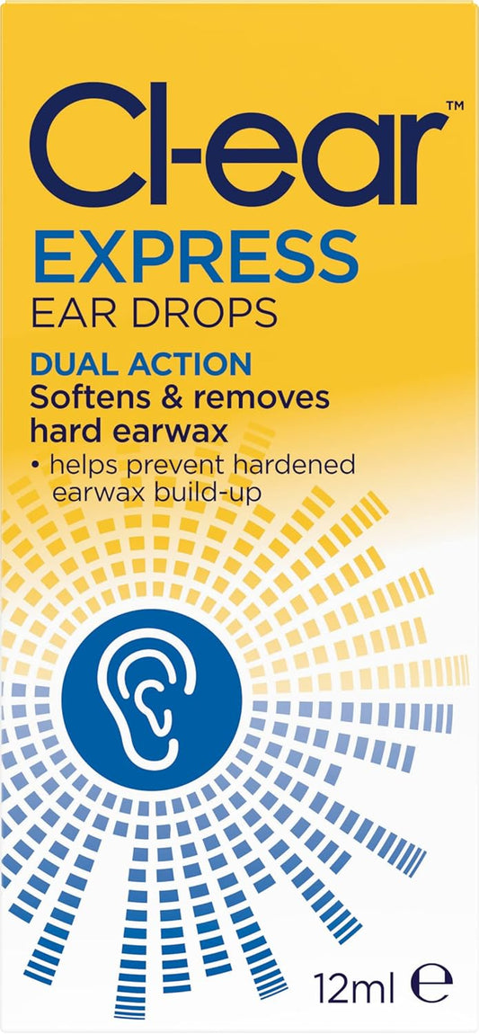 Cl-Ear Express Ear Drops - Dual Action Ear Wax Removal, Softens And Breaks Up Hardened Ear Wax, Easy Squeeze Dropper, Reduces The Need For Syringing - Audiologist Recommended - 12 Ml (1 Pack)