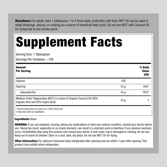 Piping Rock Mct Oil Liquid 64 Fl Oz | From Organic Coconuts | Keto Supplement | Vegetarian, Gluten Free, Non-Gmo