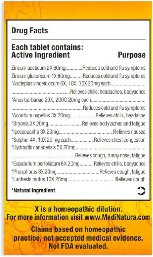 Medinatura Reboost Zinc +10 Max Cold & Flu Symptom Relief Fast-Acting, Non-Drowsy Natural Soothing Homeopathic Helps Relieve Whole Body Discomfort, Cough, Fatigue, Congestion - Lemon - 60 Tablets