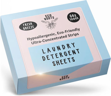 Eco Roots Laundry Detergent Sheets 64 Loads | Eco Friendly Unscented Sheets, Liquidless Travel Size Laundry Strips Detergent, Zero Waste Plastic Free Sustainable Washer Products