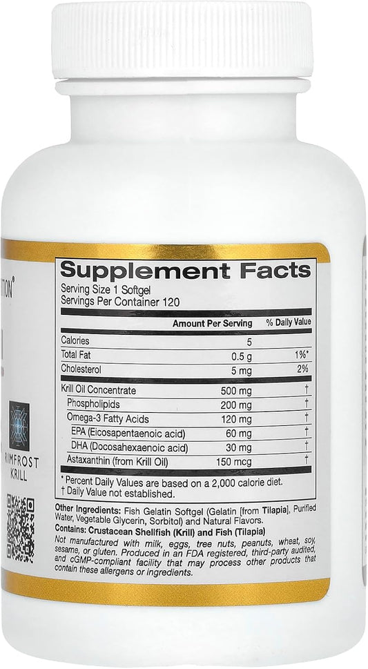 California Gold Nutrition Antarctic Krill Oil, Ultra-High Omega-3 With Astaxanthin, Natural Strawberry & Lemon Flavor, Non Gmo, Gluten Free, 500 Mg, 120 Fish Gelatin Softgels, 2 Pack