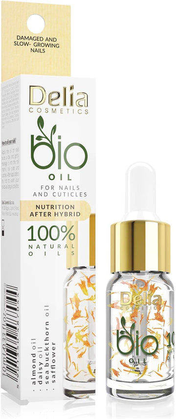 Delia Cosmetics - Nourishing Bio Oil For Nails & Cuticles - For Damaged Nails After Hybrid Manicure - Regenerated, Restored, Brightened, Shiny Nails - 100% Natural Oils: Almond, Daisy - 11Ml