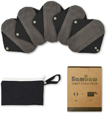 Bamboo Sanitary Pads With Discreet Black Pouch | Light Flow Reusable Panty Liners For Women | Zero Waste And Environmentally Friendly | Washable Panty Liners | Reusable Sanitary Towels | Bambaw