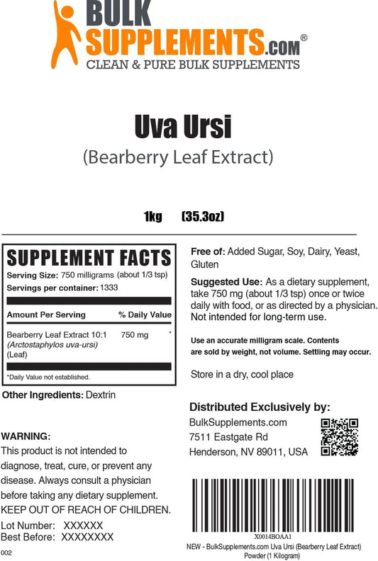Bulksupplements.Com Bearberry Leaf Extract - Uva Ursi Extract - Bearberry Extract - Urinary Tract Health For Women & Men - Uva Ursi Bearberry Extract - Kidney Supplement (1 Kilogram - 2.2 Lbs)