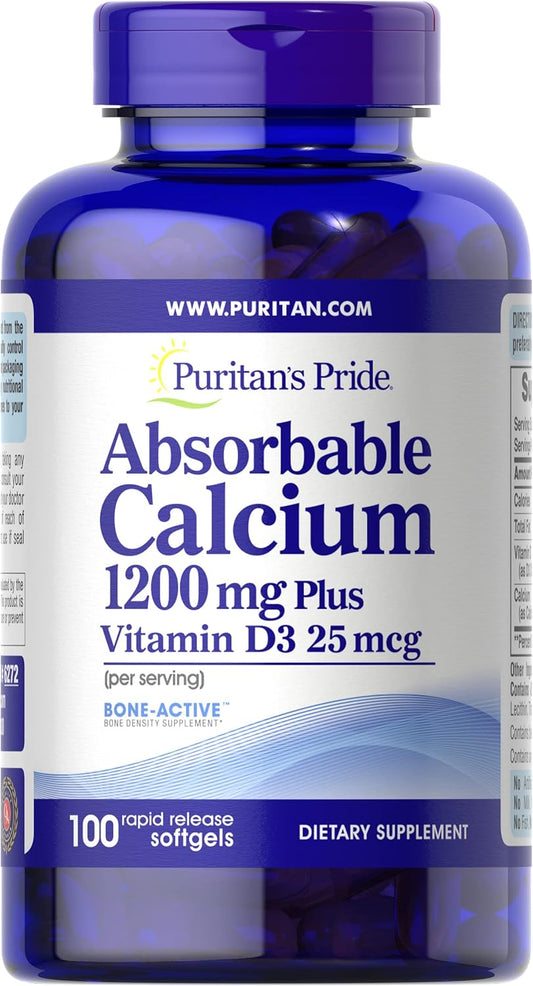 Puritan'S Pride Absorbable Calcium With Vitamin D 3 1000Iu Softgels, 1200 Mg