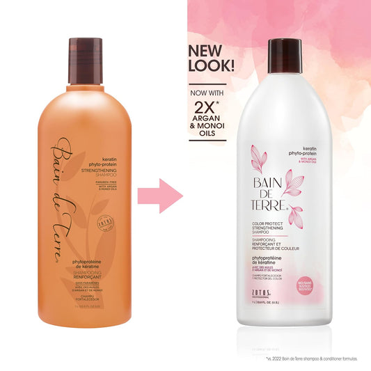 Bain De Terre Keratin Phyto-Protein Color Protect Strengthening Shampoo, Color-Safe Strengthening For Weak & Damaged Hair, Sulfate-Free, Paraben-Free
