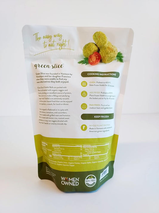 Green Slice Falafel 6/12Oz Bags | Natural, Non-Gmo Mediterranean Meatless Meatballs | Vegan, Allergen-Free, Made In Vermont