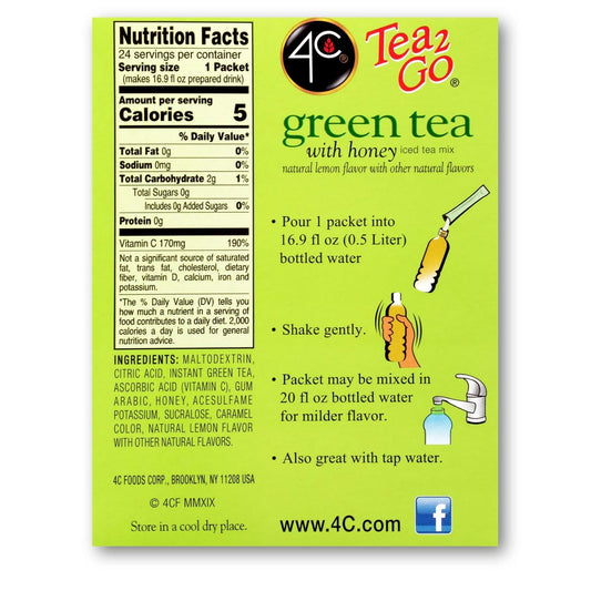 4C Totally Light Tea 2 Go Green Tea, Ice Tea Mix, Sugar Free, 20-Count Boxes (Pack Of 3)
