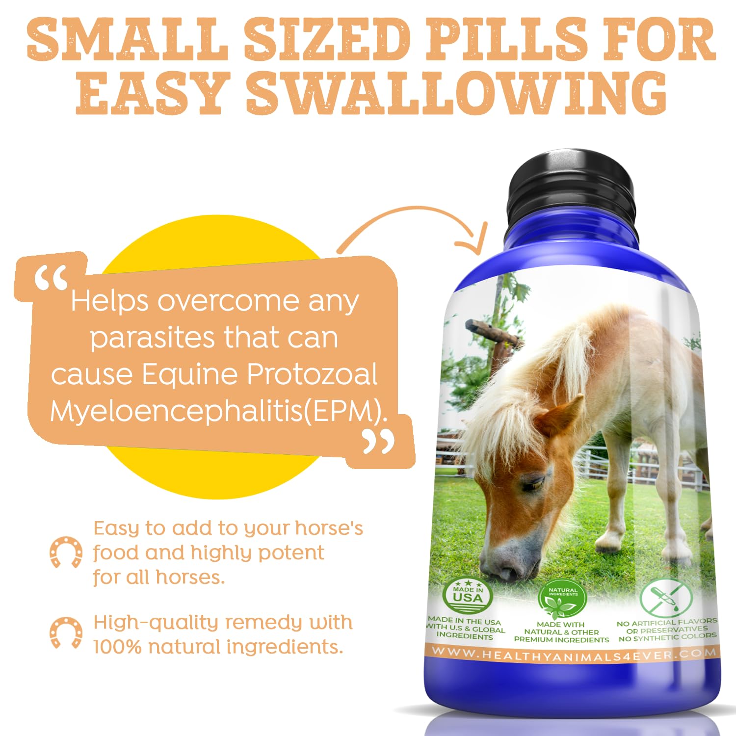HealthyAnimals4Ever Horse All-Natural Equine Protozoal Myeloencephalitis (EPM) Support - Reduces Weakness, Ataxia & Loss of Coordination - Supplements for Horses - Highly Effective - 300 Tablets Unknown Binding