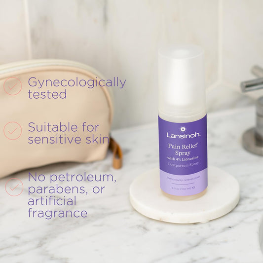 Lansinoh 4% Lidocaine Perineal Spray, Pain Relief For Postpartum Care, 3.5 Ounces